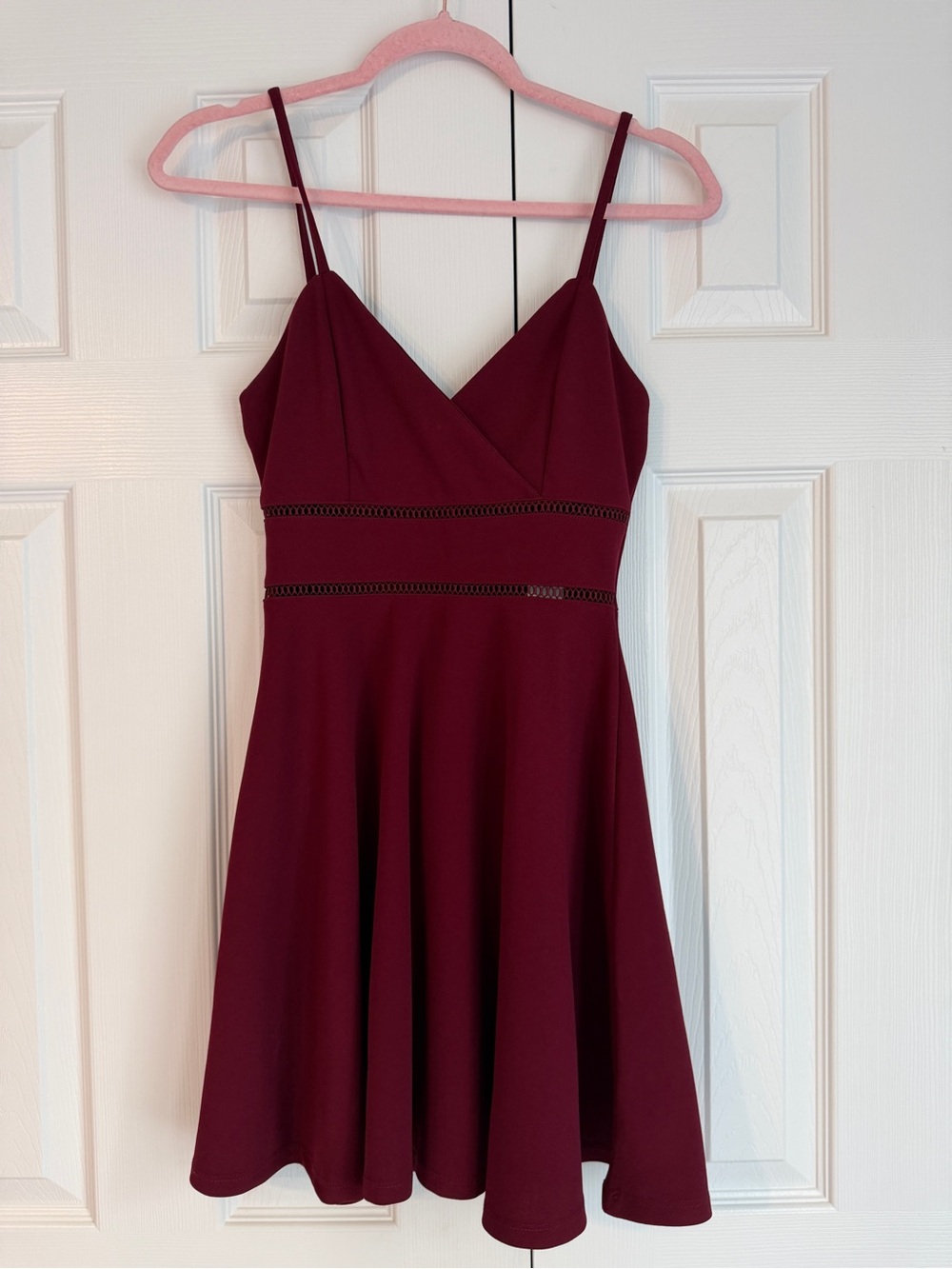 Francesca's Collections Burgundy Spaghetti Strap Skater Dress